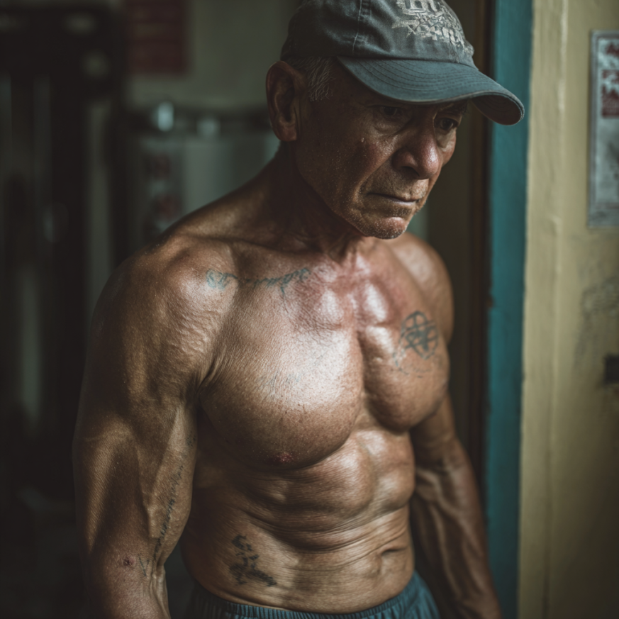Grupo diverso de adultos mayores realizando ejercicios de equilibrio con sonrisas